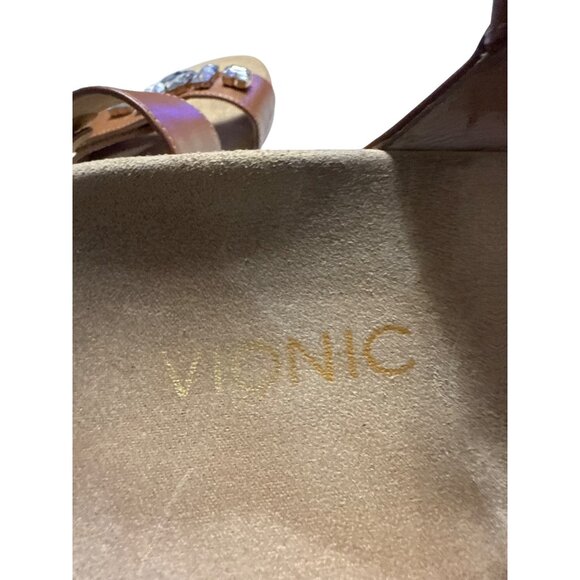 Vionic Dupre Brown Leather Gem-Embellished Flat Sandals Size 8 Adjustable Straps - Picture 8 of 9